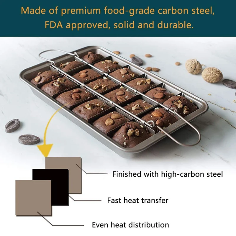 Non-Stick Brownie Pan with Dividers Approved 18 Pre-Slice Baking Tray Carbon Steel Bakeware for Oven Size 12 X |