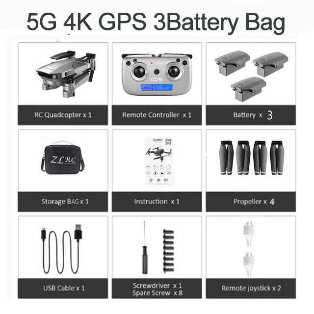5G 4K GPS 3B BAG ZLRC SG907 gps Дрон с 4K HD двойной камерой Широкий угол анти-встряхивание wifi FPV RC Квадрокоптер складной дроны Профессиональный следи за мной - Цвет: 5G 4K GPS 3B BAG