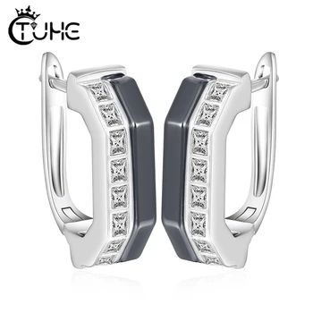 

One Row Crystal Women Women Earrings Black White Cute U Shape Stud Earrings for Women Healthy Ceramic Bijoux Femme Boucles d'ore