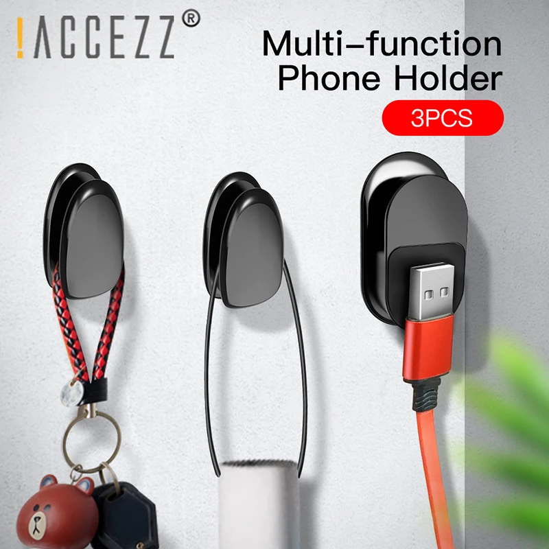 

!ACCEZZ 1Set/3pcs Mini Magnetic Car Phone Holder & Key Hook Wall Hanging Multi-Function Bracket For Phone Home Organizer Stand
