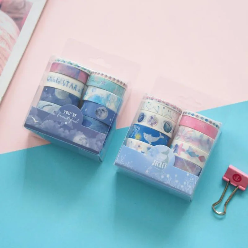 

10 Pcs/pack Lovely Big Fish Star Sea Bullet Journal Adhesive Washi Tape DIY Scrapbooking Sticker Label Masking Tapes Stationery
