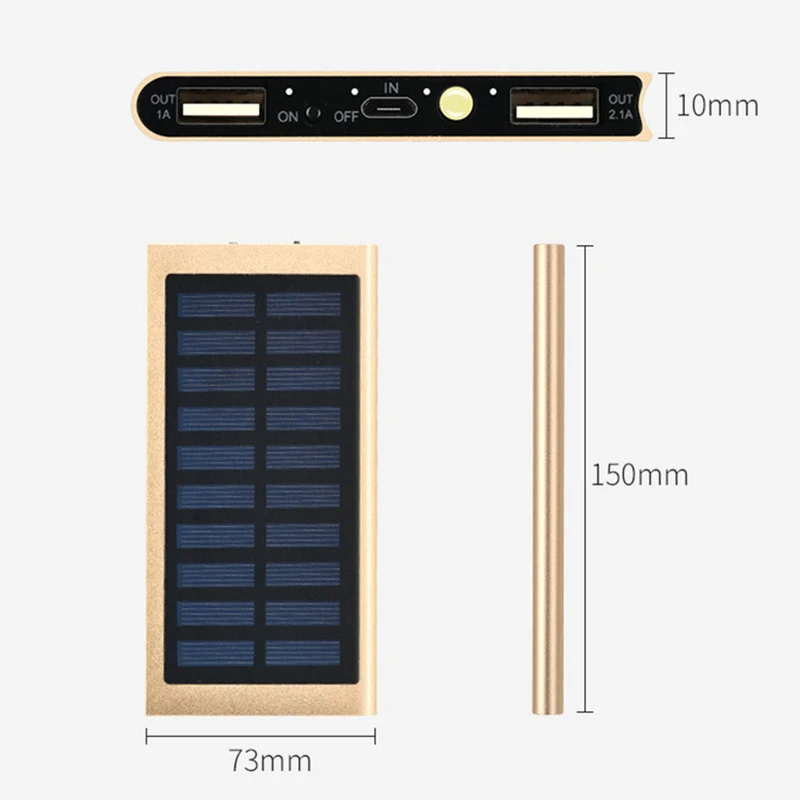 Портативное зарядное устройство 20000 мА/ч, внешний аккумулятор на солнечной батарее, а, быстрое зарядное устройство, двойной USB выход, повербанк для смартфонов