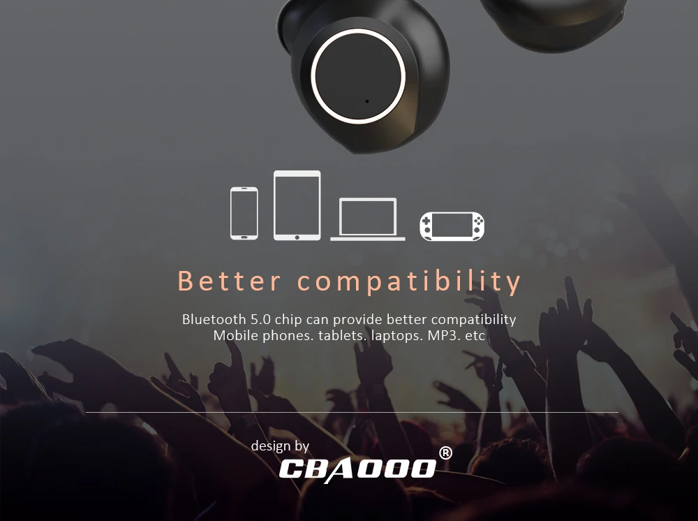 CBAOOO BD05 HD стерео TWS 5,0 в Bluetooth наушники, спорт сенсорное управление беспроводные наушники гарнитура с двойным микрофоном шумоизоляция