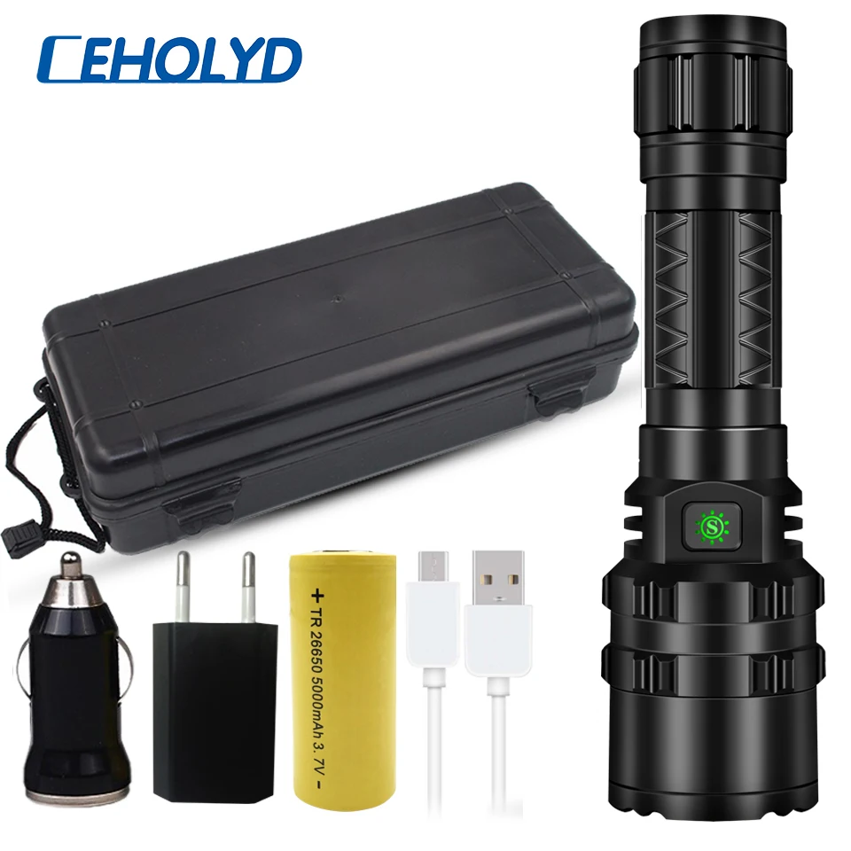 

led flashlight cree xhp50.2 usb charging Stretch Shock Resistant Powerful power 18650 or 26650 rechargeable flashlight torch
