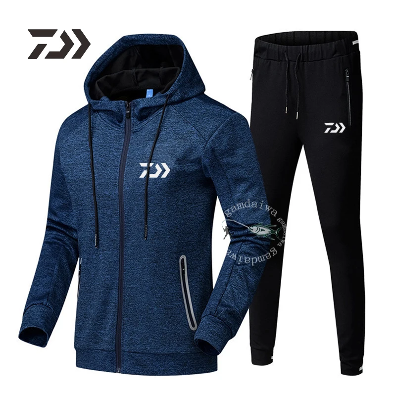 Terno com Capuz ao ar Roupas de Algodão Profissional dos Homens Calças de Pesca Daiwa Pesca Livre Roupas Esportivas Casuais Duas Peças Moletom 6 Daiwa pesca terno com capuz ao ar
