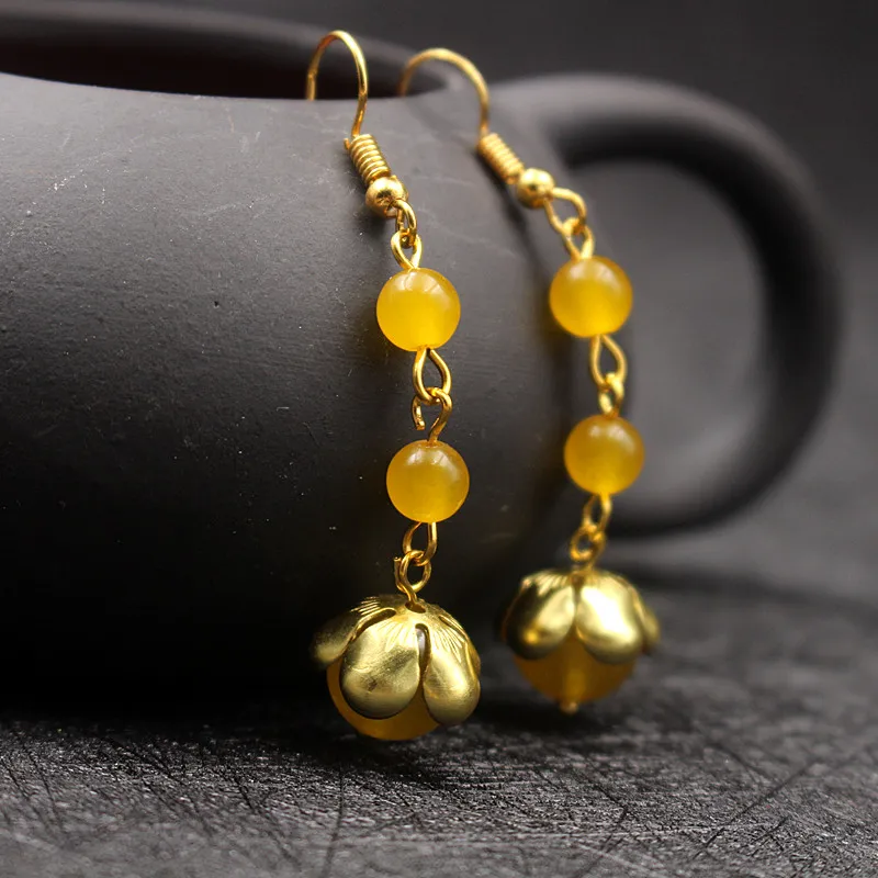 yellow long Yanting желтый Stone камень серьги золотистого цвета цветок висячие серьги Подарки для женщин простой дизайн ювелирные изделия ручной работы 0121 - Окраска металла: yellow long