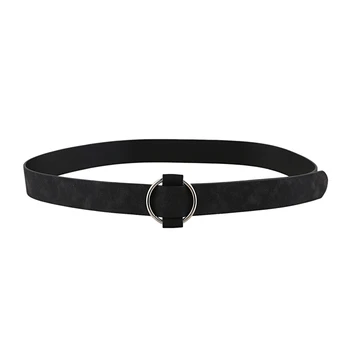 

Women Leather Belt Round Buckle Belts Female Leisure Jeans Wild Without Pin Metal Buckle Women Strap Belt Black