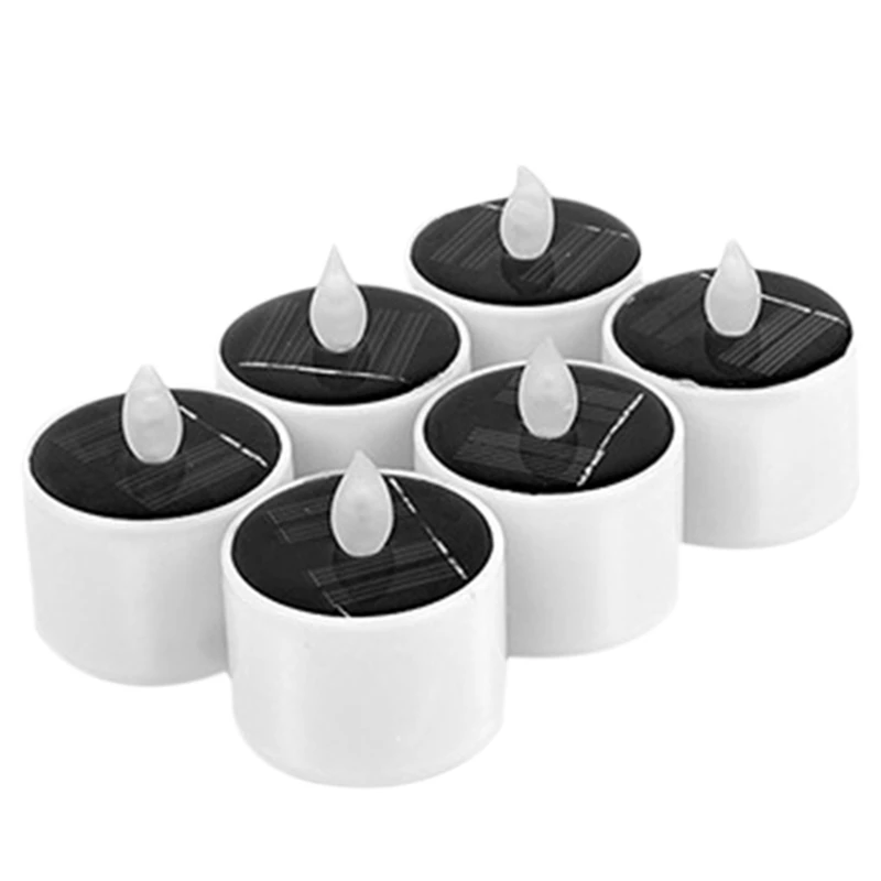 

6Pcs Warm White Solar Power Flickering Electronic Led Flameless Candle Battery Operated Tea Lights Smoke-Free for Christmas Part