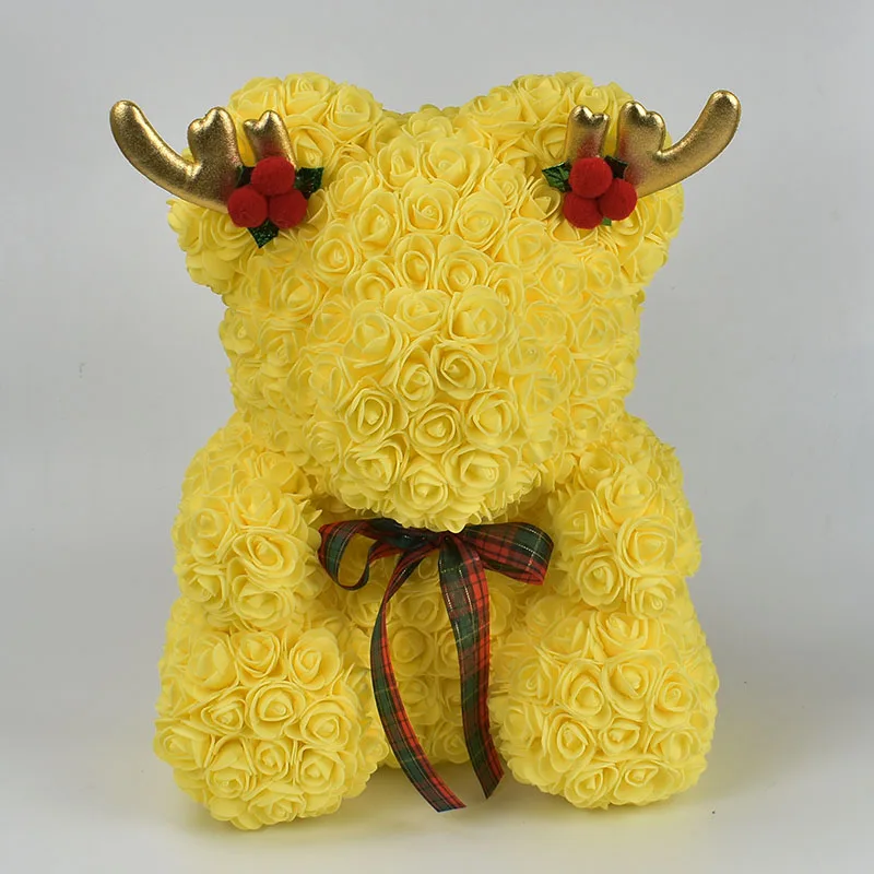 Рождественский день 40 см розовый медведь мыло Пена плюшевый медведь со снегом Подарочная коробка рога Рождественская шляпа - Цвет: yellow no box