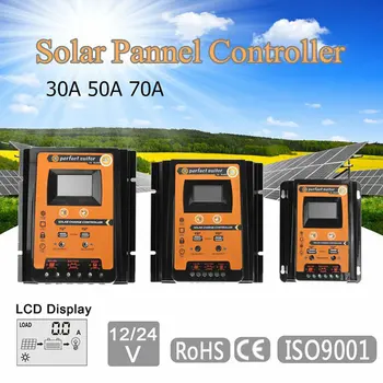 

Dual USB Solar Panel Battery Controller 30A 50A 70A 12/24V LCD Screen Display Solar Panel Battery Controller Regulator Charge