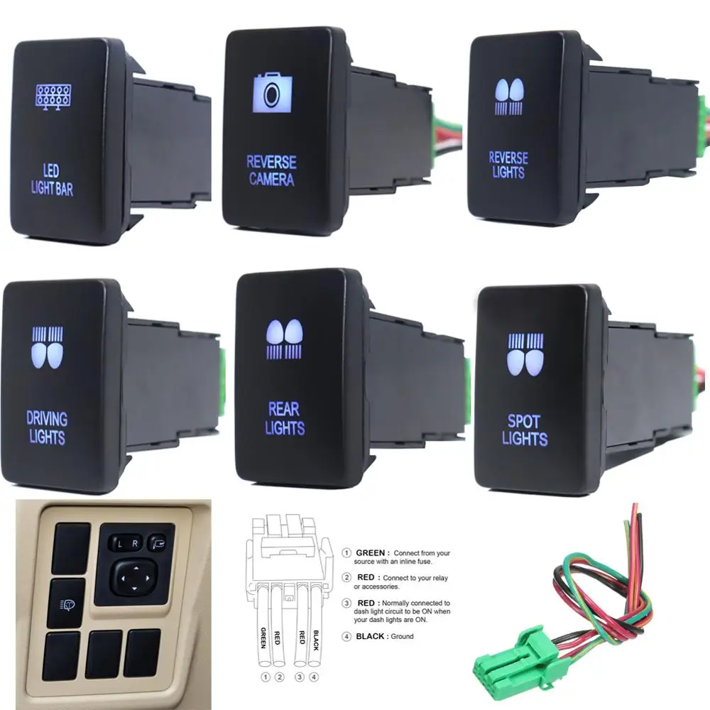 

Laser Push Button Switch ON-Off 3A 12V Blue Lights For Toyota Hilux 2015/Prado 150 Series 2010-2014 Rav4 with Connector Wire