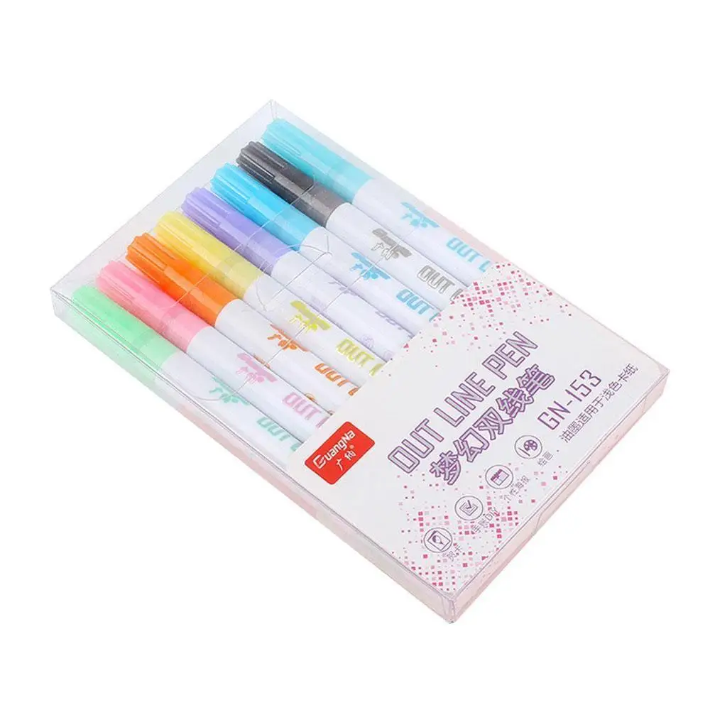 

8 Colors/set Double-line Pens Highlighter Dual Double Line Fluorescent Pen Drawing Marker Pen Stationery School Supply