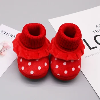 

Casual Sneakers Autumn Baby Warm Shoes Girl Boy Polka Dot Knitting Cotton Boots Non-slip kids Toddler Soft Soled Walking Shoe l
