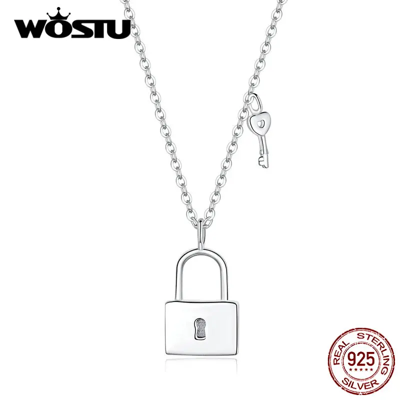 

WOSTU New Arrival 100% Real Sterling Silver Key Of Heart Lock Necklace Classic Silver Necklace For Lover Forever Love CQN360