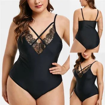 

Women One Piece Padded Swimwear Plus Size Solid Lace Criss Cross Bikini push up padded Bra off shoulder underwear set #4n4