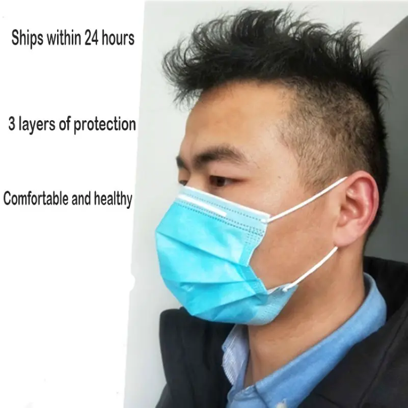 

50Pcs/lot Disposable Protective Mask 3 Layer Nonwove Ply Filter Mouth Face Mask Anti-Dust Anti-Fog Meltblown Earloop Mouth Mask