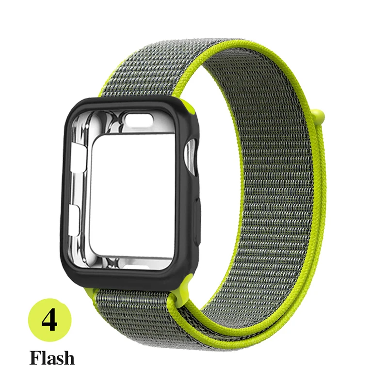Bright yellow Спортивный Мягкий ремень дышащий нейлоновый ремешок+ чехол для apple Watch 5 4 3 2 1 серия 38 мм 42 мм ремешок для iwatch 40 мм 44 мм ремешок - Цвет ремешка: Bright yellow