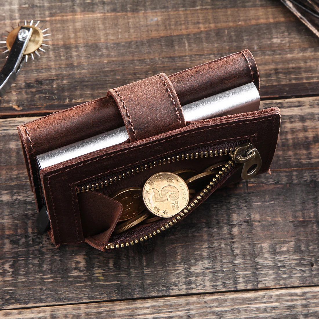 Portfel Hiram męski pieniądze Mini torba męska aluminiowa blokowanie Rfid etui na karty kredytowe portfel mała skórzana kieszonka na monety torebka