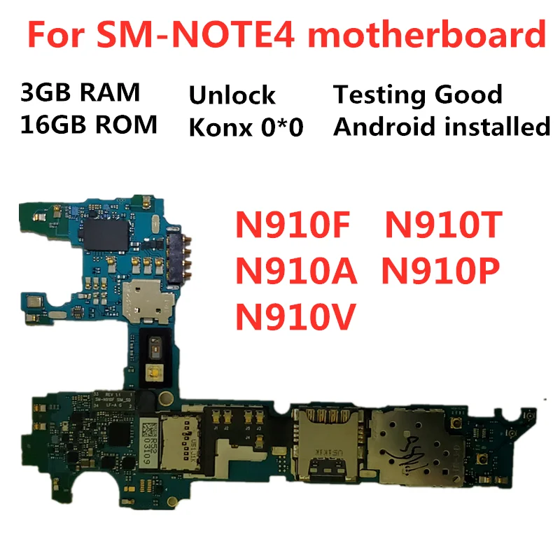 Оригинальная материнская плата для Samsung Galaxy Note4 разблокированная N910F N910A N910T N910P N910V