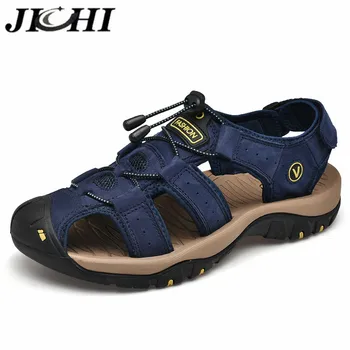 

JICHI 2020 Men Shoes Sandals High Quality Outdoor Sandals for Men Casual Huaraches Leather Men's Breathable Summer Shoe Size 48