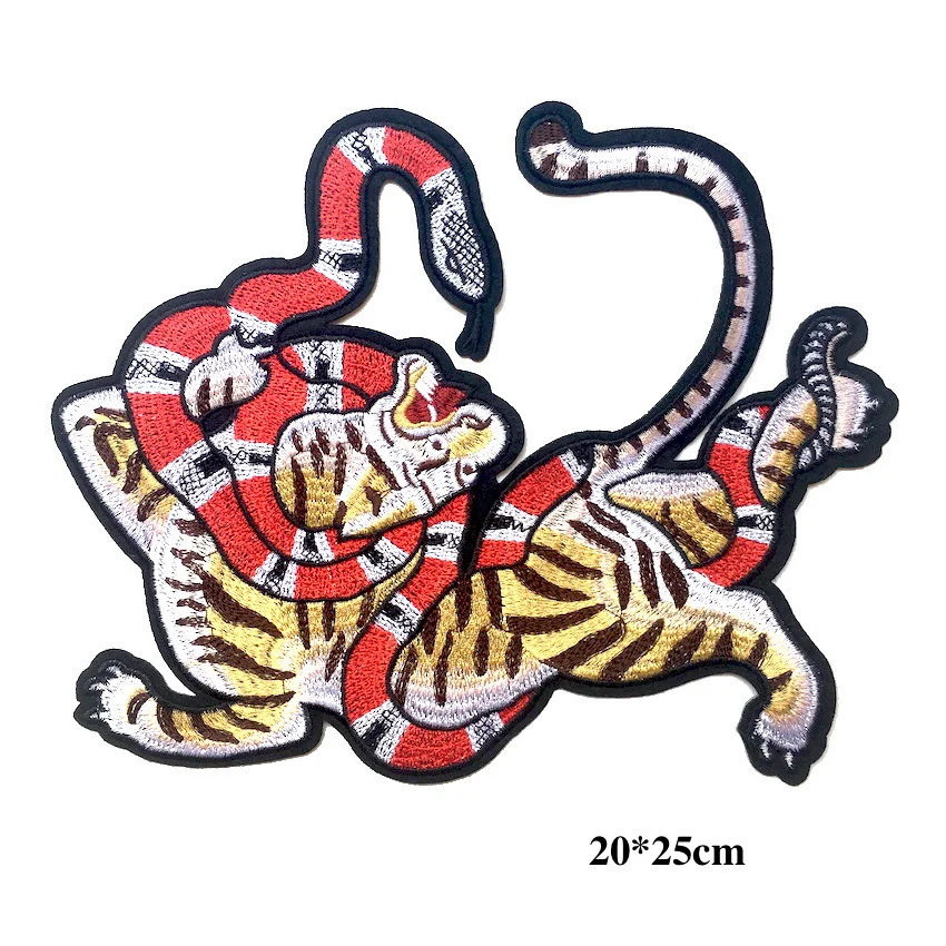 

1Pcs Cool Fashion Large Tiger with Snake Embroidery Iron on Patches for Clothes Applique DIY Tshirt Jacket Bag Accessory LSHB879