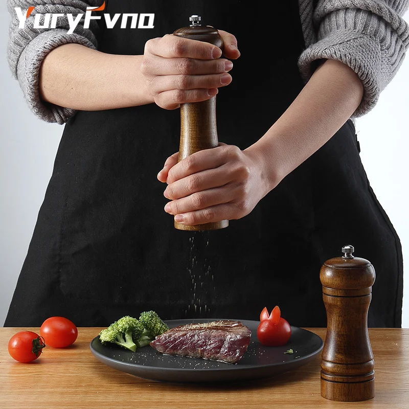 YuryFvna мельница для соли и перца деревянная соль и перец мельницы шейкер керамический ротор с сильной регулируемой грубостью
