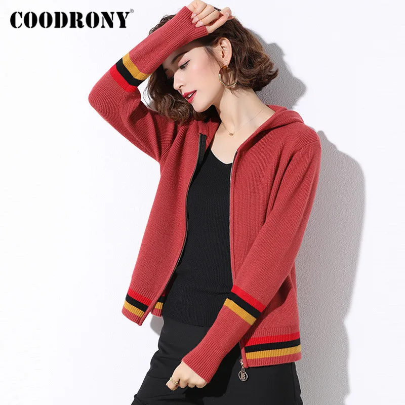 COODRONY Brand Casual Soft Knitted Warm Jumpers Female Striped Hooded 2020 Autumn Winter Streetwear Slim Sweaters Women W1081