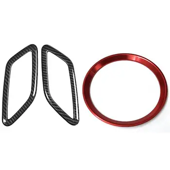 

Carbon Fiber Abs Dashboard Air Conditioning Vent Trim with 1X Red Steering Wheel Center Logo Decoration Cover Ring Trim