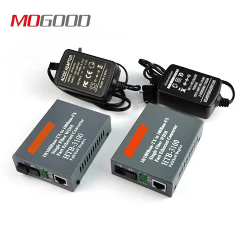 MoGood 10 м/100 м Одномодовый волоконно-оптический медиаконвертер SC порт 25 км, RJ45, HTB-3100AB