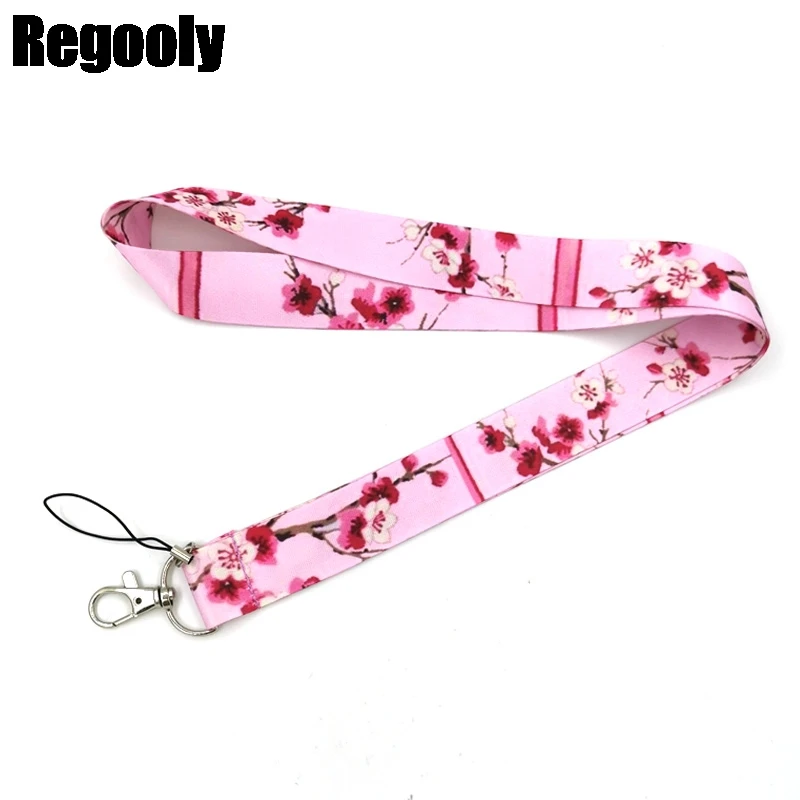 Pink Cherry Blossom Lanyard with Card Holder and Phone Accessory