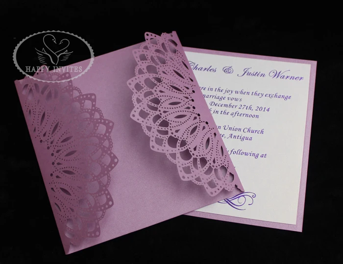 HI3014-08  Hot Sale Lilac Laser Cut Invitation Card with Purple Stamping