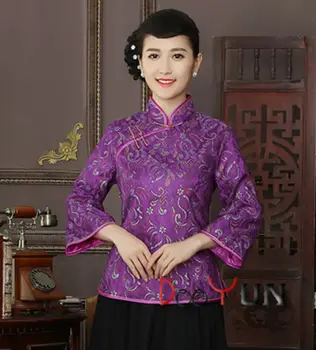

Purple Chunqiu jacket Nine Sleeve Chinese-style improved Retro style fashion Slim Tang suit National wind button cheongsam top