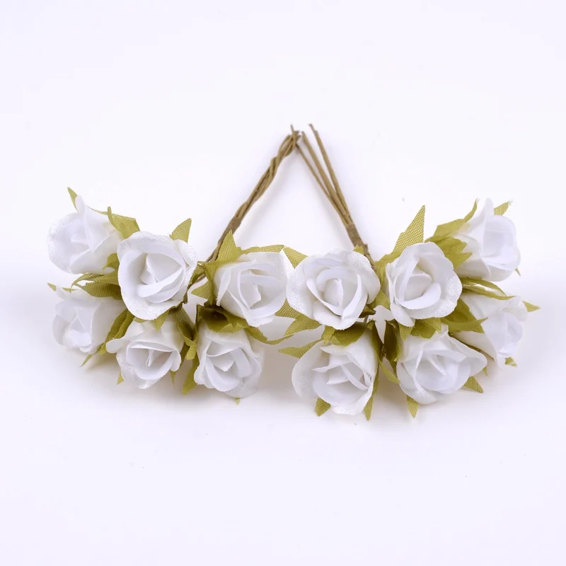 6 шт. 3 см искусственные цветы букет роз из шелка Свадебная вечеринка украшение дома DIY ВЕНОК скрапбук Подарочная коробка ремесло поддельные цветы - Цвет: Белый