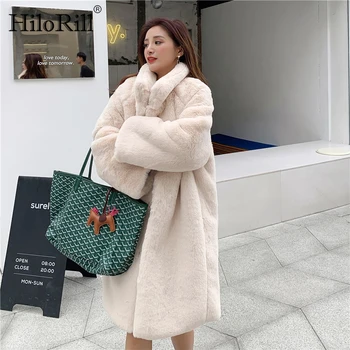 

HiloRill Women Winter Faux Fur Long Coat Solid Loose Turn Down Collar Thick Warm Coats Soft Casual Long Sleeve Pocket Overcoat