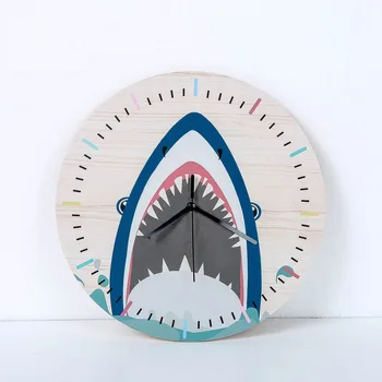 

Ins Style Cartoon Shark Wall Clock Animal Art Silent Round Clock for Kids Rooms Children's Bedroom Living Room Home Decor WKC010