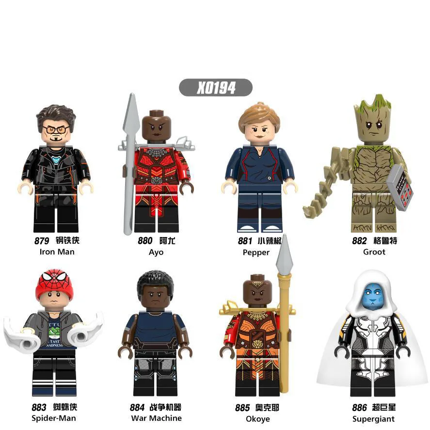 

Building Blocks Bricks Marvel Super Heroes Supergiant Spiderman Pepper Ayo Iron Man War Machine Gift Toys For Children DIY X0194