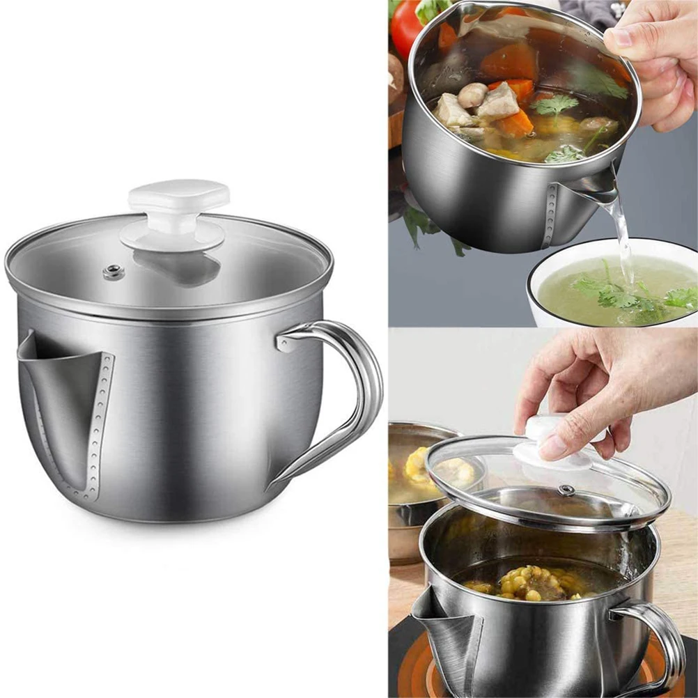 

Stainless Steel Oil Seperator Household Oil Filter Bowl with Lid Hot Pot Grease Skimmer Cooking Strainer Tools Kitchen Gadgets