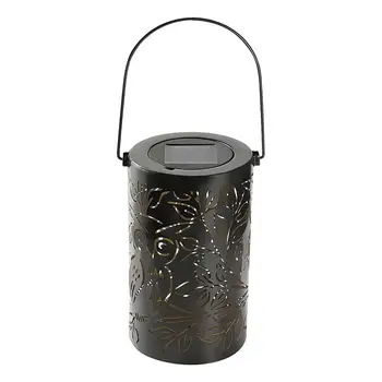 

Retro Solar Lantern Waterproof LED Garden Lights For Hanging And Ground Use (Cylindrical Owl Light, Black)