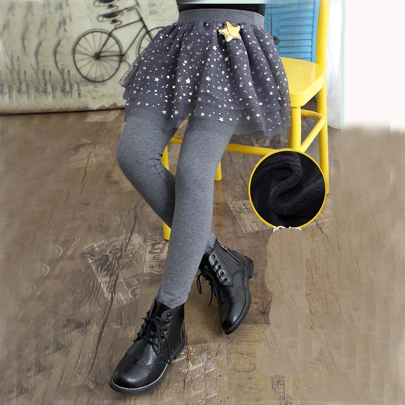 fleece gray 02 Детские зимние теплые детские юбки длинные плотные леггинсы для маленьких девочек со звездами, милые однотонные леггинсы для маленьких девочек - Цвет: fleece gray 02
