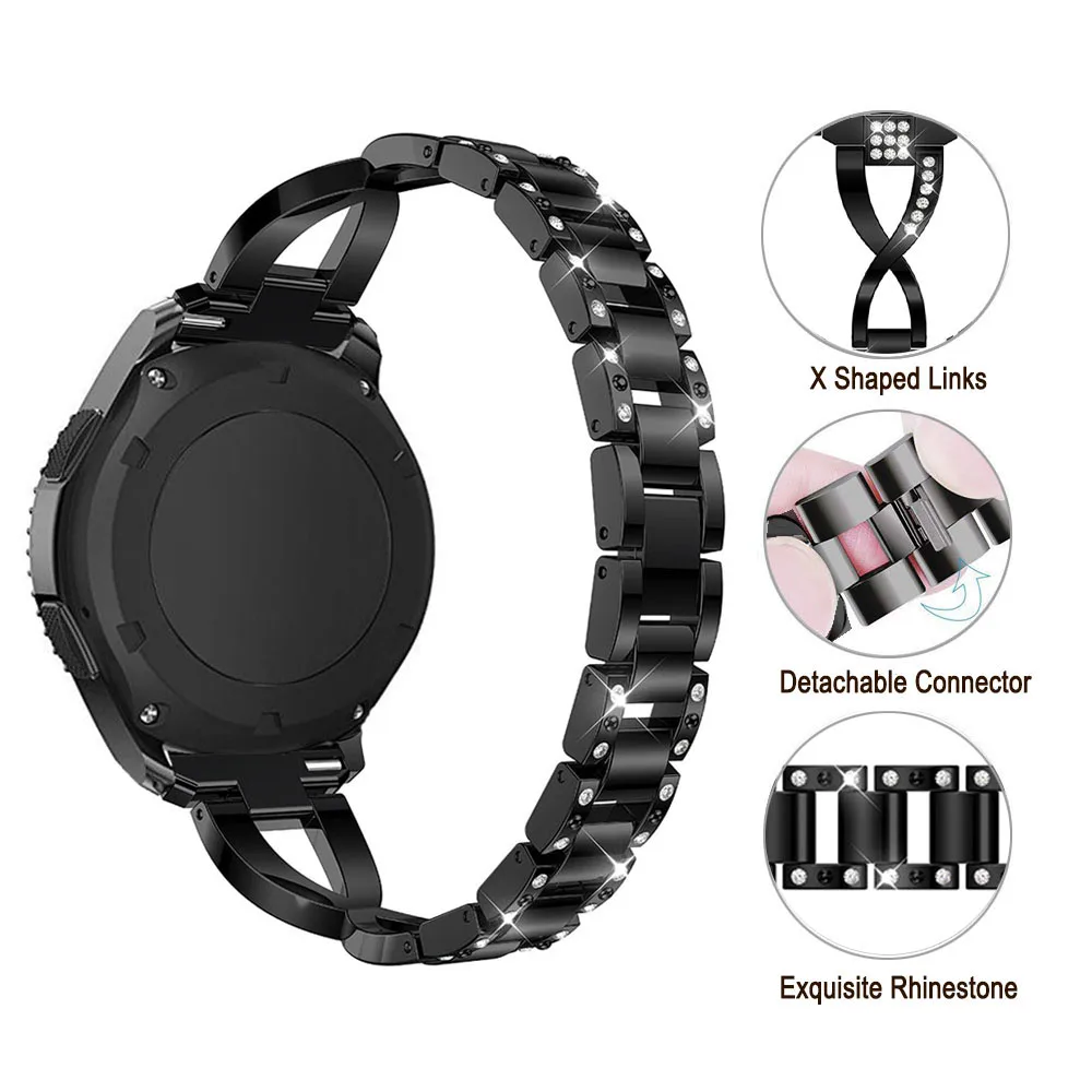 1 DELELE Samsung gear s3 frontier, classic watch band with diamonds black (06)