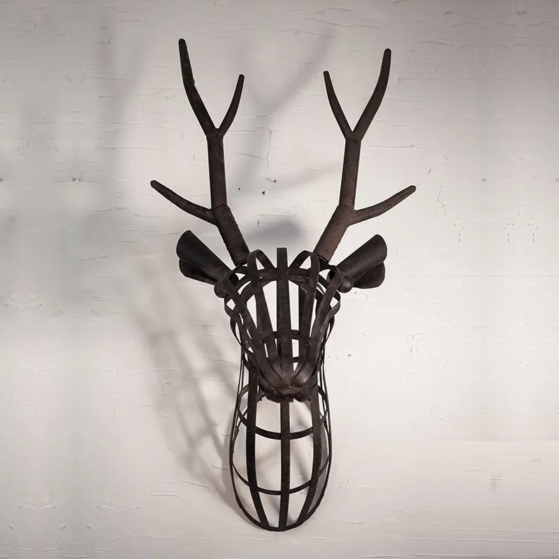 Креативный металлический олень головная фигурка украшение стены 3D голова животного Железный олень искусство скульптура домашний Настенный декор R2687