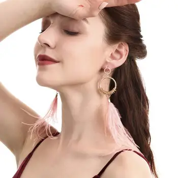 

MANILAI Bohemian Long Ostrich Hair Tassel Earrings For Women Ethnic Jewelry Fashion Charm Dangle Drop Earrings Gold Color