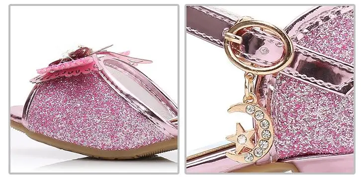 Обувь для девочек; chaussures prinsessen schoenen; блестящие сандалии с бантом; модельные туфли на высоком каблуке; блестящие туфли с бантом для маленьких детей