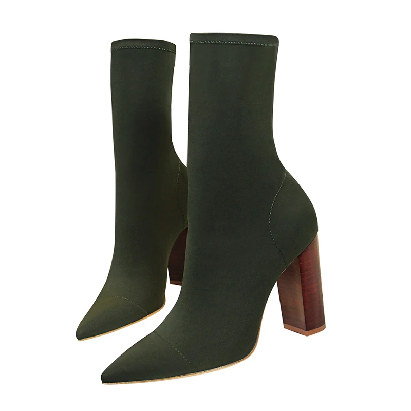 Botas tipo calcetín elástico para mujer, calzado de tacón alto de 2021 cm, color verde, para Stripper, zapatos de de satén de gruesa, 9,5| Botas hasta el tobillo| AliExpress