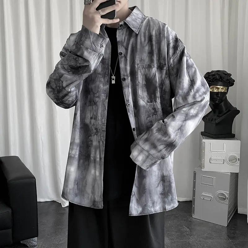 

Autumn Tie-dye Shirt Men's Fashion Retro Casual Shirt Men Streetwear Wild Loose Long-sleeved Shirt Mens Korean Dress Shirt M-2XL