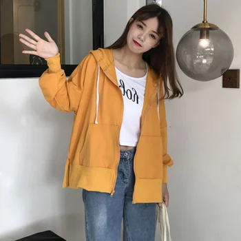 

Autumn Women's Clothing Long-sleeved Hooded Hem Slit Solid Color Long-sleeved Coat Fleece Jacket