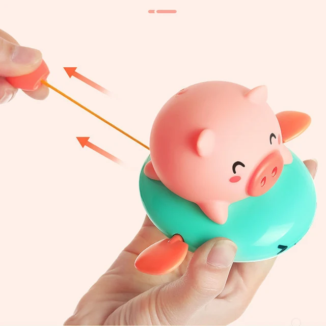 1PCS Cute Cartoon Animal Pull the bath toy pig Classic Baby Water Toy Infant Swim Turtle Wound-up Chain Clockwork Kids Beach Toy 4