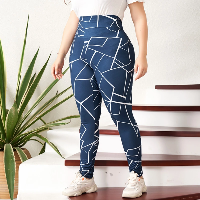 Summer New Products For Ladies Sports Style Geometric Printing Stretch Blue Slim Slimming Women's Yoga Leggings 3XL 4XL zyia leggings