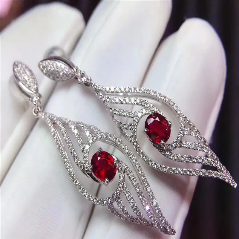

Fashion ruby silver earrings for evening party 3 mm * 5 mm pear cut ruby earrings 925 sterling silver ruby jewelry
