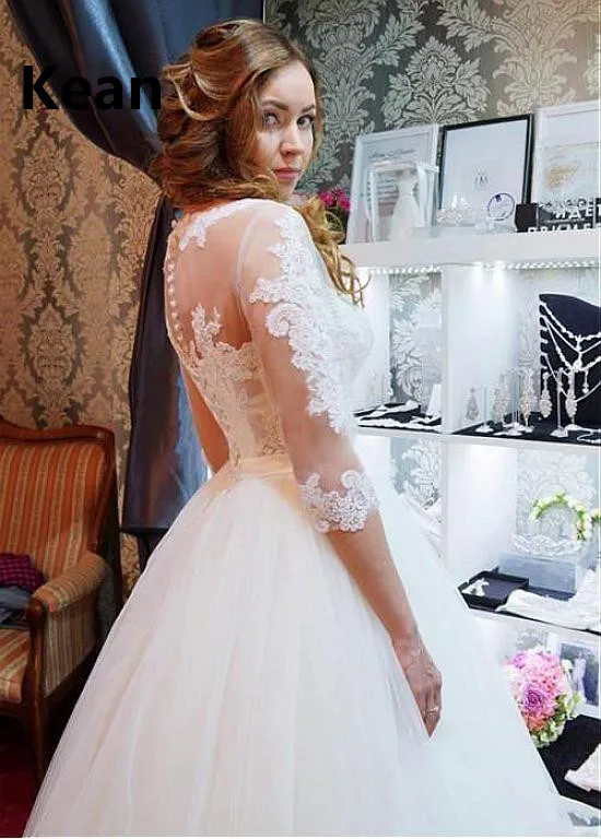Три четверти свадебное платье es зубчатая аппликация на шнуровке vestido De Noiva Дубай арабское свадебное платье Robe De Mariee свадебное платье